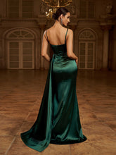 Green Floral Draped Satin Backless Prom Dress